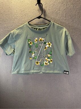 Hawaii's Finest Sage Green Floral Graphic Crop Top